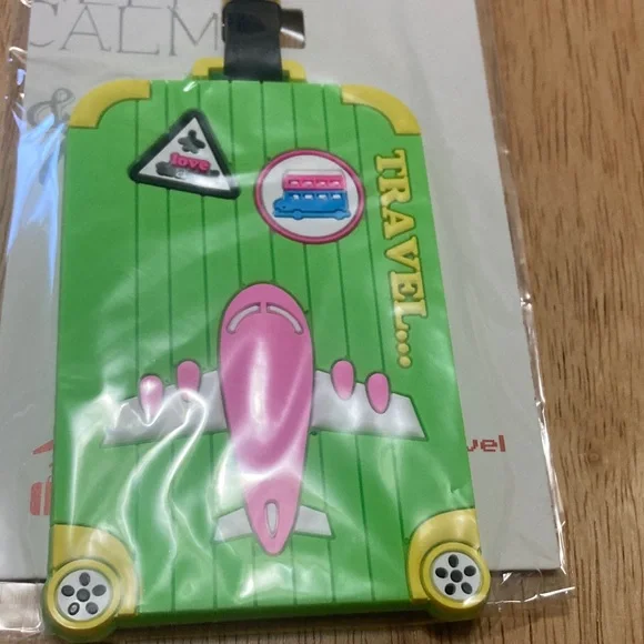Green and Pink Airplane Luggage Tag - Picture 2 of 4